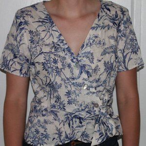 H & M Natural Linen Wrap Tie Top